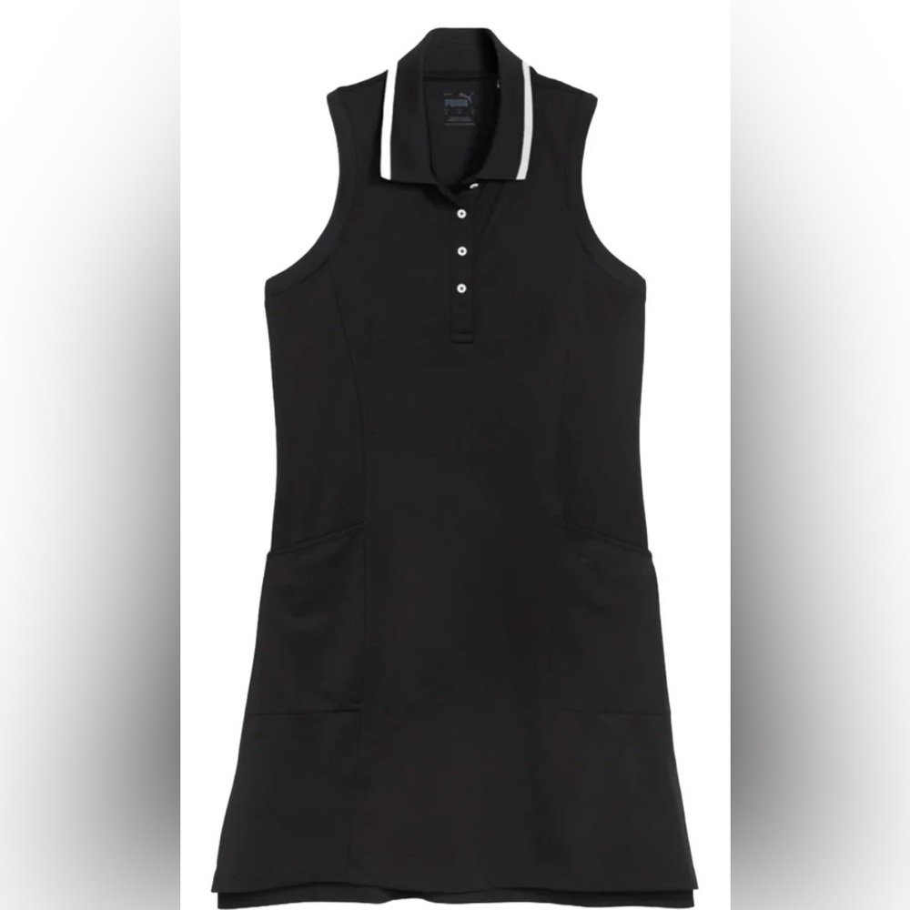 NWT Everyday Pique Puma Black Golf Polo Dress with White Trim